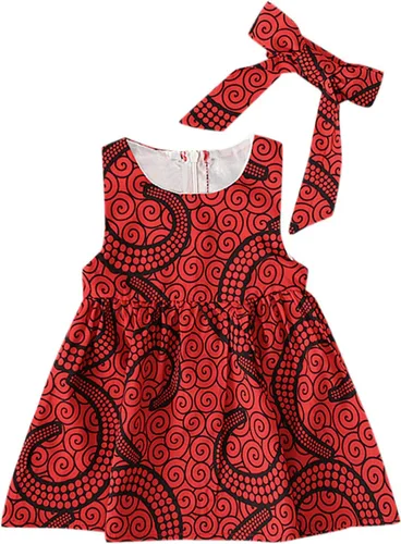 Miniatura 4 de Trajes tradicionales para niñas pequeñas, diadema de princesa Dashiki, ropa escolar africana para niñas (rojo, 18-24 meses)