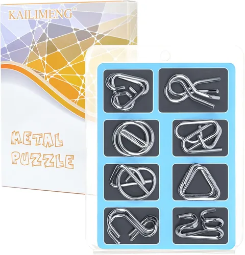 KAILIMENG Juego de rompecabezas de metal, rompecabezas de alambre de metal para adultos – Juego mental 3D IQ rompecabezas, juego de 8 (estilo azul)