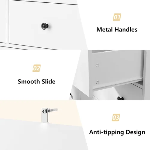 Miniatura 6 de Tradare Cómoda blanca de 7 cajones para dormitorio, cómoda de madera de 55 pulgadas de ancho con asas de metal, organizador moderno y grande