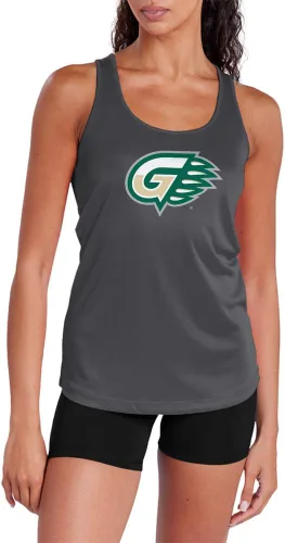 Miniatura 327 de Camiseta deportiva sin mangas oficial de la NCAA Collegiate para mujer, con espalda cruzada, logotipo primario, colección carbón