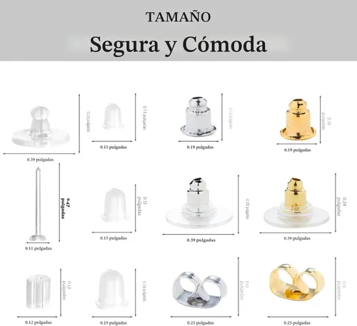 Miniatura 2 de Nkwuire 12 Estilos 600 Piezas Respaldos de Aretes para Pendientes, Respaldos de Aretes de Plástico Transparente Hipoalergénicos de Metal Caucho