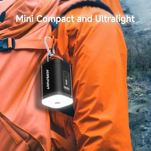Miniatura 9 de Mini bomba de aire eléctrica portátil para inflables, luz de campamento (SOS), 5 boquillas universales, clip de mosquetón, recargable de 1200 mAh