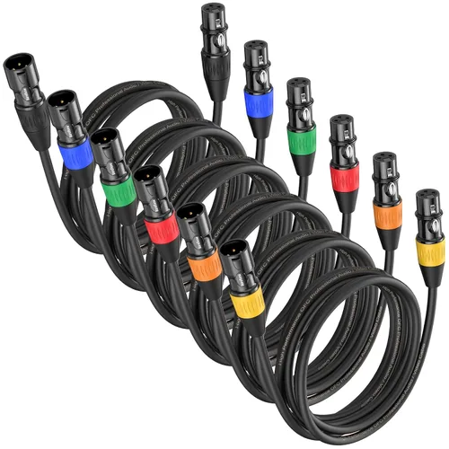 Miniatura 12 de Cables XLR de 3 pies, 4 unidades, cables de micrófono macho a hembra, 3 pines, conectores codificados por color chapado en oro para micrófonos