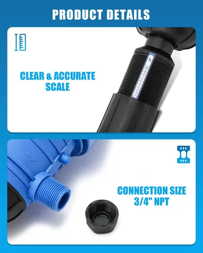 Miniatura 5 de NEWTRY Inyector de fertilizante 1%-10% para riego por goteo, bomba dosificadora accionada por agua ajustable, 3/4" NPT