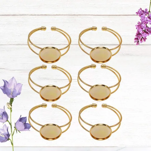 Miniatura 9 de Exceart 6 unidades de pulseras con ajuste de cabujón redondo en blanco, bandejas de bisel ajustables, pulseras para bricolaje y fabricación de joyas