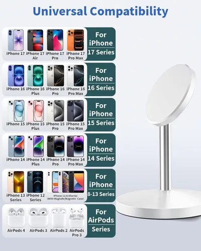 Miniatura 6 de Soporte de cargador inalámbrico magnético, cargador rápido de 25 W, soporte para iPhone, estación de carga inalámbrica con imán de 6 pies