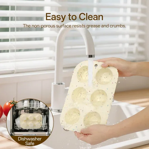 Miniatura 5 de 2 Pack Molde de silicona para magdalenas para hornear, molde de cupcakes antiadherente de tamaño normal, molde de silicona para magdalenas de 6 Crema
