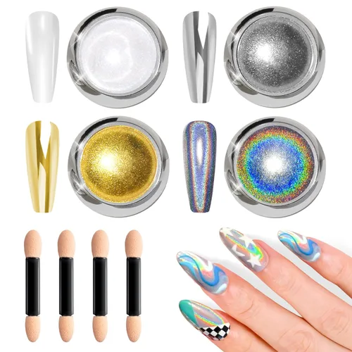 Miniatura 22 de Polvo de uñas cromado y perla, efecto de hadas, polvo de uñas rosa cromado, blanco, perlado aurora, sirena, iridiscente, cromo, polvo, espejo Polvo