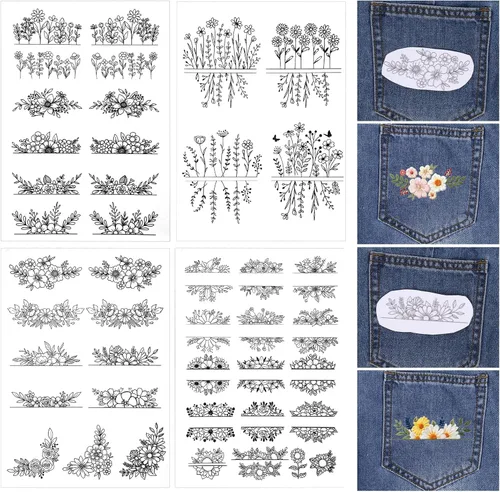 Miniatura 9 de 4 hojas de patrones de bordado estabilizador soluble en agua, bordado de puntada de palo, papel floral, diseños de margaritas, estabilizador