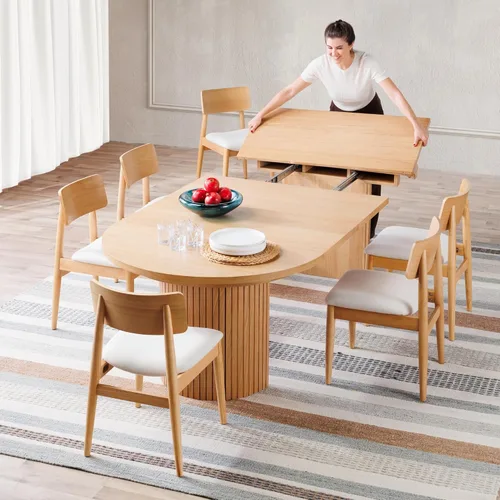 Miniatura 21 de Transformer Table - Mesa de comedor redonda extensible de madera maciza, mesa de comedor redonda extensible, muebles modernos que ahorran espacio
