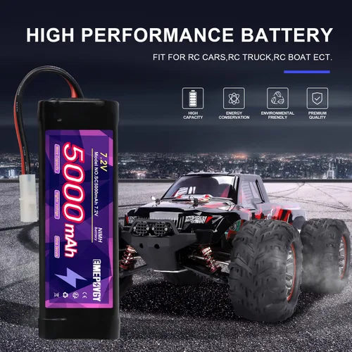 Miniatura 5 de 7.2V RC NiMH Batería 5000mAh Capacidad Recargable 6-Cell Flat Battery Pack con TMY Plug (2 Paquetes)