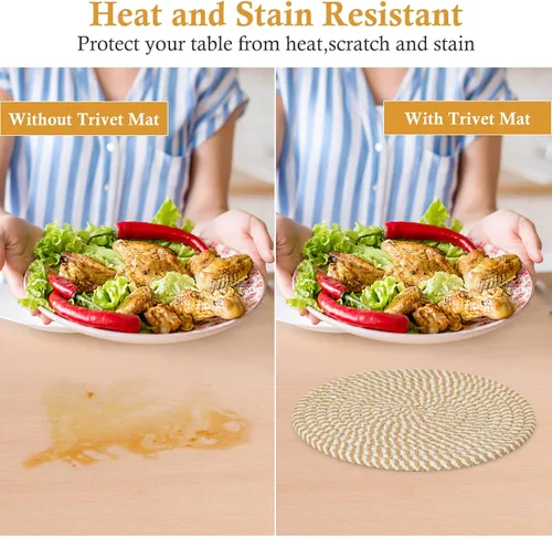 Miniatura 5 de Billbotk Salvamanteles de 8 pulgadas para platos calientes, ollas calientes y sartenes, 6 almohadillas calientes resistentes al calor, soportes
