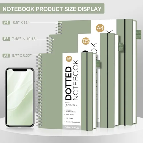 Miniatura 2 de AHGXG Diario de puntos, cuaderno en espiral de cuadrícula de puntos de 8.5 x 11 pulgadas, cuaderno de puntos grande A4, papel grueso de 3.53 oz/m²