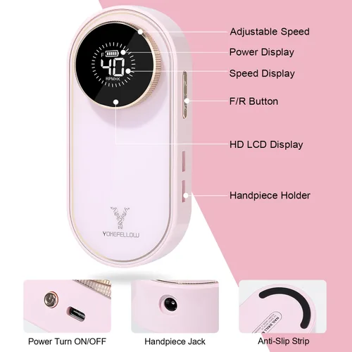 Miniatura 6 de YOKE FELLOW Taladro de uñas – 40000 RPM lima de uñas eléctrica para uñas acrílicas profesional con 12 brocas de manicura, pedicura, pulido de uñas