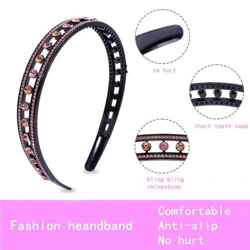 Miniatura 2 de Diademas con pedrería para mujeres y niñas, 4 piezas de diadema brillante de cristal antideslizante, diadema de cabello de pedrería sólida