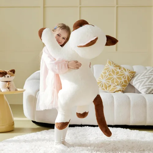 Miniatura 7 de IKASA Juguete de peluche de gato siamés gigante, juguetes suaves grandes y grandes, 30 pulgadas, lindo tamaño enorme mullido, peluche de gran