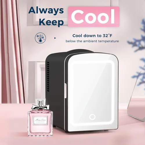 Miniatura 6 de Antarctic Star Mini refrigerador de maquillaje 4L con espejo para dormitorio, automóvil, oficina y dormitorio, enfriador pequeño portátil para Negro