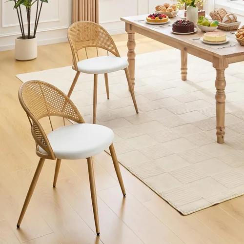 Miniatura 9 de TYBOATLE Juego de 2 sillas de comedor de ratán con cojín de piel sintética, modernas sillas de comedor con almohadillas ajustables para los pies