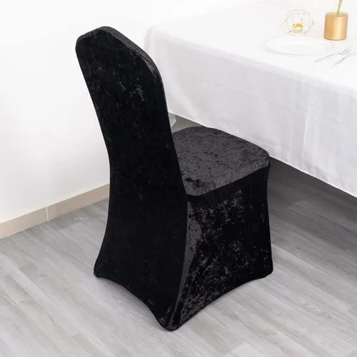 Efavormart - Funda elástica para silla de banquete de terciopelo triturado y elastano negro con bolsillos para los pies, funda para silla de boda,