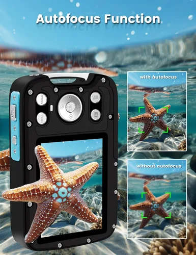 Miniatura 3 de Cámara subacuática 4K 48MP Autofocus Selfie Cámara impermeable de doble pantalla con correa flotante y tarjeta de 32 GB, cámara digital compacta