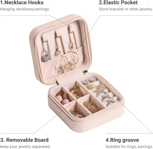 Miniatura 6 de Casegrace - Mini joyero portátil de viaje de cuero para joyas, organizador de anillos, caja de regalo para niñas y mujeres