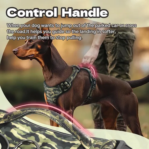 Miniatura 7 de Arnés para perro sin tirones, chaleco reflectante ajustable con clip delantero/trasero, asa de fácil control para perros de tamaño mediano, grande