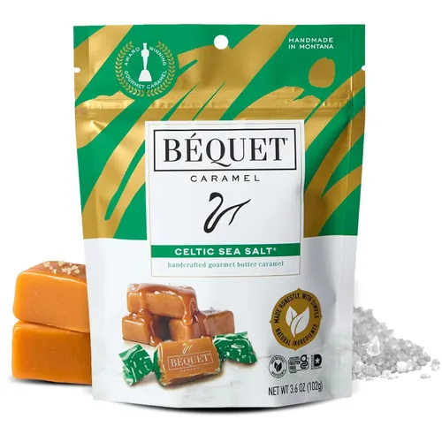 Béquet Caramelo – Caramelo de sal marina celta – Caramelo gourmet – Caramelo de caramelo salado envuelto individualmente – Hecho en Montana – Kosher