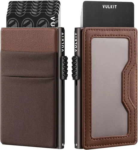 Miniatura 31 de VULKIT Billetera minimalista con ventana de identificación y bolsillo EDC con bolsillo desplegable para tarjetas de crédito y bloqueo RFID, diseño