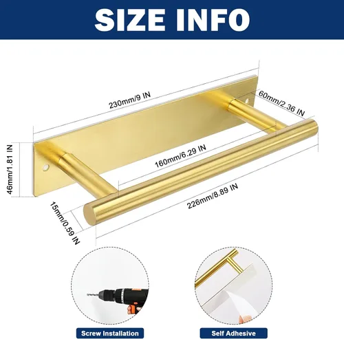Miniatura 2 de NearMoon Toallero Autoadhesivo/Anillo de Toalla de Mano, Barra de Toalla de Mano de Acero Inoxidable Resistente al Óxido, Se Pega en la Pared - Oro