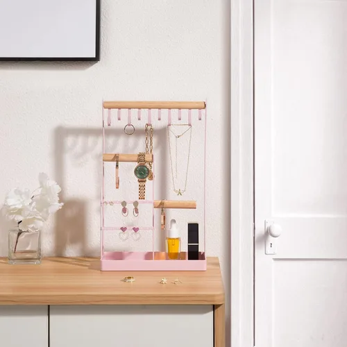 Miniatura 3 de ProCase Soporte organizador de joyas, soporte para collares, estante de torre de joyería de 4 niveles con bandeja para pendientes y agujeros, 10