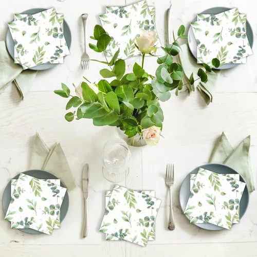 Miniatura 5 de 50 servilletas de papel de eucalipto, color verde salvia, decoración de fiesta de cumpleaños, servilletas de postre desechables con temática