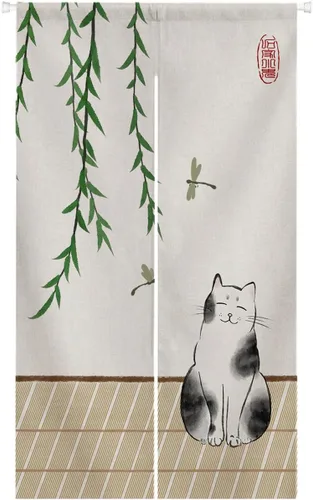 Miniatura 10 de Ofat Home Cortina Japonesa Noren para Entrada Tapiz para Colgar en la Pared, Pintura de Fuji y Flores de Cerezo, Decoración de Puerta