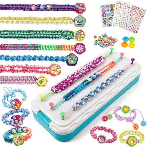 DDAI Kit de pulsera brillante para niñas de 7 a 12 años, juego de manualidades brillantes de amistad con gemas, hilos y calcomanías, regalo de Menta