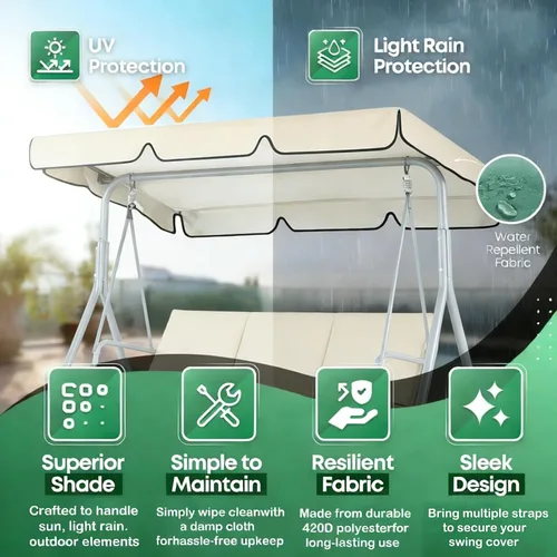 Miniatura 2 de Cubierta de repuesto para toldo de columpio de patio, resistente al agua, protección UV, 2 plazas, para porche, jardín, cubierta superior de Beige
