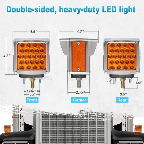 Miniatura 4 de Partsam 2 luces de estacionamiento de doble cara para remolque, pedestal con viseras cromadas, ámbar/ámbar de doble cara cuadrada, 52 luces LED