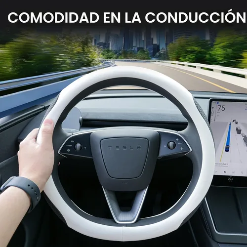 Miniatura 3 de Uxcer Funda de cuero prémium para volante de Tesla Model 3/Y 2016-2025 2026 Juniper/Highland, antideslizante, transpirable, protector de volante