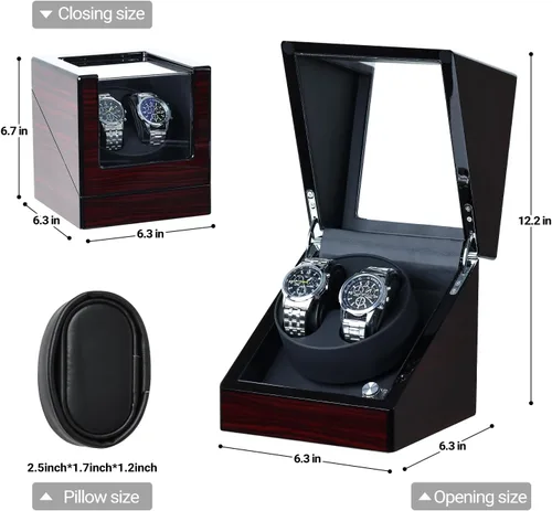 Miniatura 2 de Mono-gatari Enrollador de reloj doble para relojes automáticos, 5 ajustes de modo de rotación con luz LED, rotor de reloj doble en acabado de piano