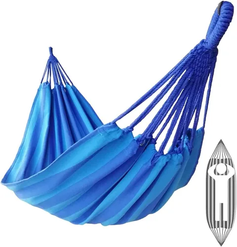 Miniatura 10 de GOCAN - Hamaca doble brasileña para 2 personas, 129.9 x 59 pulgadas, carga de 500 libras, lona de algodón, hamaca para patio, porche, jardín, patio