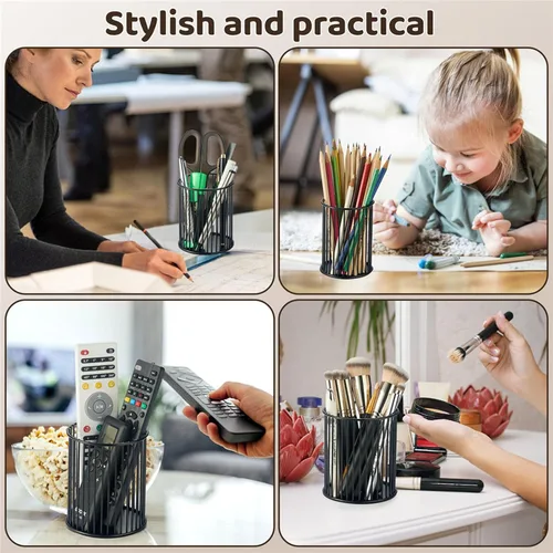 Miniatura 6 de 2 juegos de soportes metálicos para bolígrafos para escritorio, brochas de maquillaje, portavasos, portalápices, taza para bolígrafos, organizador