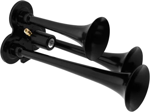 Miniatura 3 de Vixen Horns Bocina de tren para camión/coche. 3 trompetas negras con bocina de aire. Db súper fuerte. Se adapta a vehículos de 12 V como