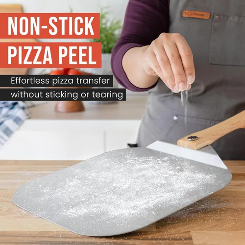 Miniatura 5 de Pomodoro pala para pizza de aluminio con asa de madera plegable para guardar fácilmente, de 12" x 14", para cocinar pan y pizzas en el hogar
