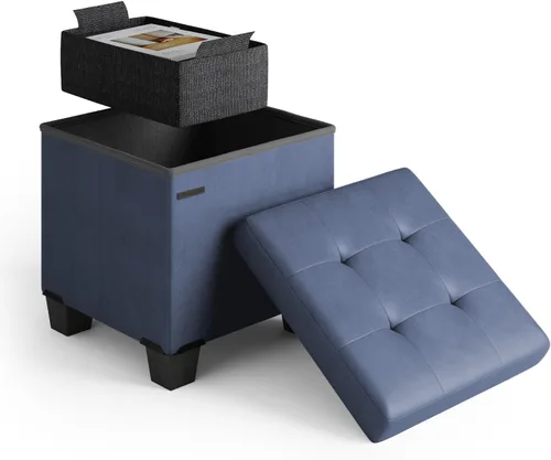 Miniatura 54 de Cubo otomano de almacenamiento con cubo pequeño, otomana cuadrada de 15 pulgadas con almacenamiento para sala de estar y dormitorio, reposapiés