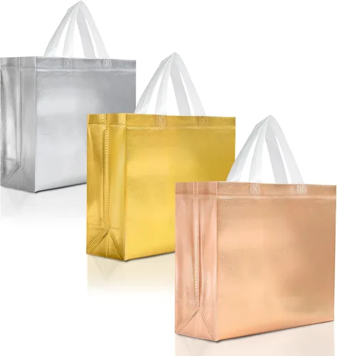 Miniatura 8 de Nush Nush Bolsas de regalo negras y doradas de tamaño mediano, juego de 12 bolsas de regalo reutilizables con asa