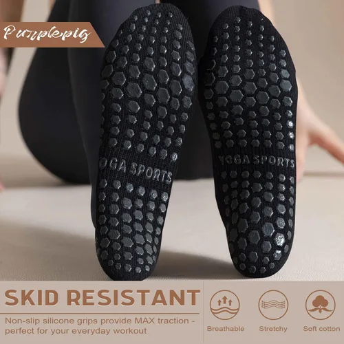 Miniatura 3 de Purplepig 3 pares de calcetines antideslizantes de yoga para mujeres, pilates, barra pura, entrenamiento descalzo, embarazo, hospital