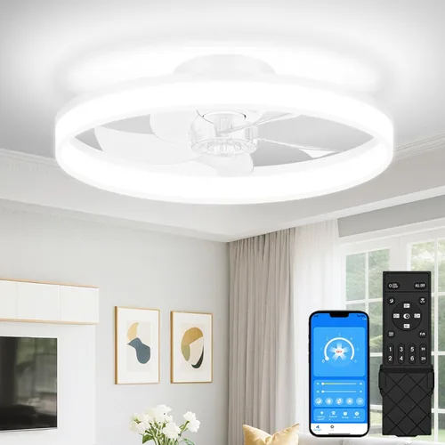 Miniatura 26 de VOLISUN Ventiladores de Techo de Perfil Bajo con Luces y Control Remoto, Ventilador de Techo Fandelier de Montaje Empotrado, 3000K-6500K Luz de Negro
