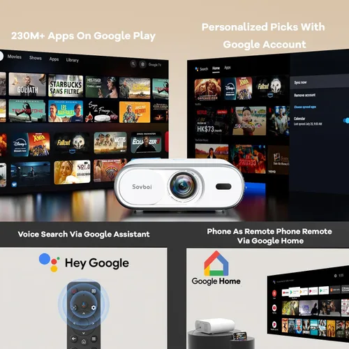 Miniatura 2 de Proyector para exteriores con Google TV: brillo 3000/tapa de lente automática y Keystone 4D/enfoque automático y control de voz AI, proyector