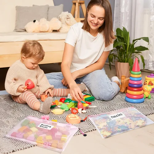 Miniatura 7 de Sooez Paquete de 32 bolsas de malla con cremallera, tamaño A4, bolsas con cremallera con bolsillo para etiquetas, bolsas impermeables