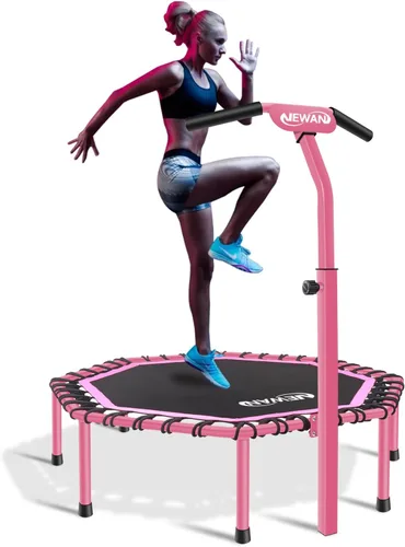 Miniatura 10 de Trampolín de Fitness Newan de 48" con Barra de Manija Ajustable, Trampolín Silencioso Bungee Rebounder Saltador Entrenador Cardiovascular de Verde
