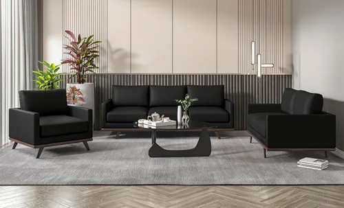 Miniatura 3 de LeisureMod Chester - Sofá moderno de cuero de 3 plazas con base de madera de abedul, sofá de sala de estar de mediados de siglo, 33.46 pulgadas