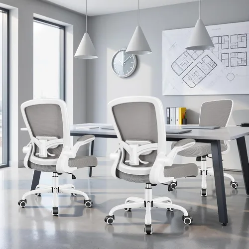 Miniatura 2 de FelixKing Silla de oficina, silla de escritorio ergonómica, sillas de malla transpirable, respaldo alto, soporte lumbar ajustable, reposabrazos Gris